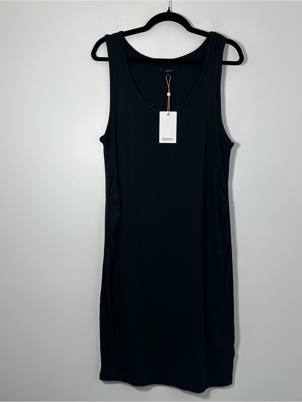Quince Black Bamboo Ribbed Tank Midi Dress Women’s XL NWT